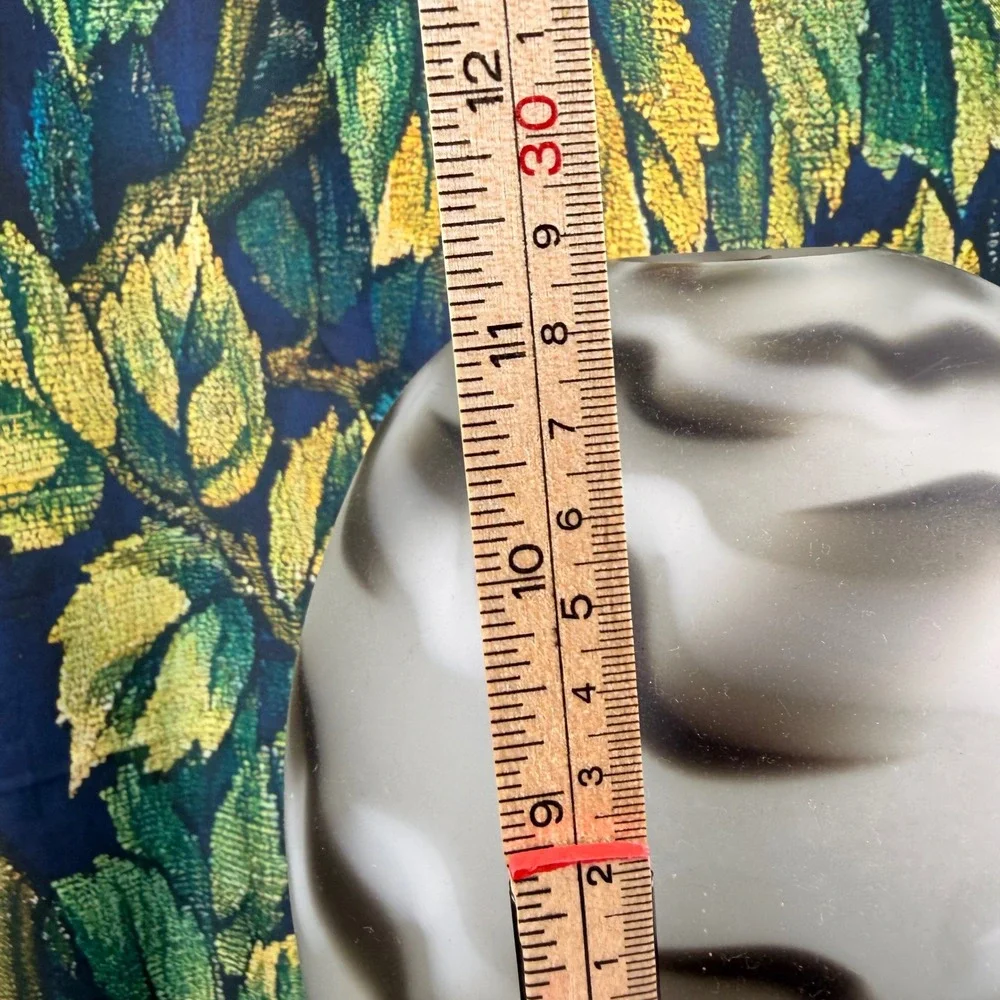 Frosted Art Glass Egg Vase Smoky Grey Wavy Pattern Large Sculptural Vessel 11.5
